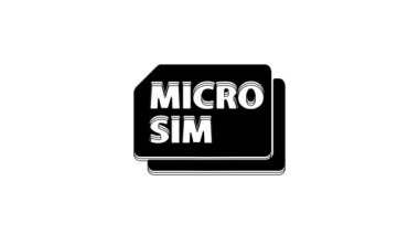 Siyah Sim Kart simgesi beyaz arkaplanda izole edildi. Mobil ve kablosuz iletişim teknolojileri. Ağ çipi elektronik bağlantısı. 4K Video hareketli grafik canlandırması.