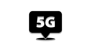 Siyah Konum 5G yeni kablosuz internet kablosuz bağlantı simgesi beyaz arkaplanda izole edildi. Küresel ağ yüksek hızlı bağlantı veri oranı teknolojisi. 4K Video hareketli grafik canlandırması.