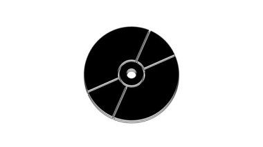 Beyaz arkaplanda siyah CD veya DVD disk simgesi izole edildi. Küçük disk işareti. 4K Video hareketli grafik canlandırması.