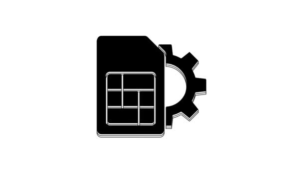 Black Sim Card Setting Icon Isolated White Background Mobile Cellular — Stockvideo