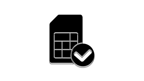Zwarte Simkaart Pictogram Geïsoleerd Witte Achtergrond Mobiele Telefoon Simkaart Chip — Stockvideo