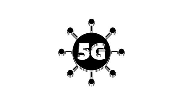 ブラック5G新しいワイヤレスインターネット無線Lan接続アイコンは 白い背景に隔離されています グローバルネットワーク高速接続データレート技術 4Kビデオモーショングラフィックアニメーション — ストック動画