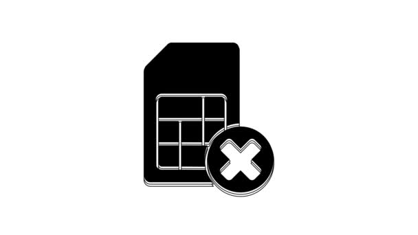 Black Sim Card Rejected Icon Isolated White Background Mobile Cellular — Stockvideo