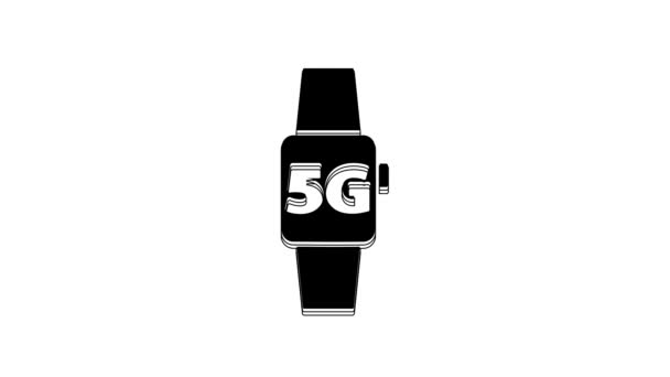 Black Smart Watch Nowy Bezprzewodowy Internet Wifi Ikona Izolowane Białym — Wideo stockowe