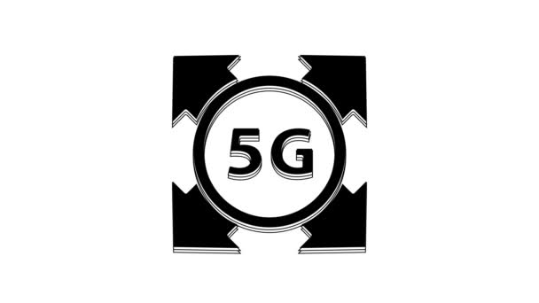 黑色5G新无线无线无线网络连接图标隔离在白色背景 全球网络高速连接数据速率技术 4K视频运动图形动画 — 图库视频影像