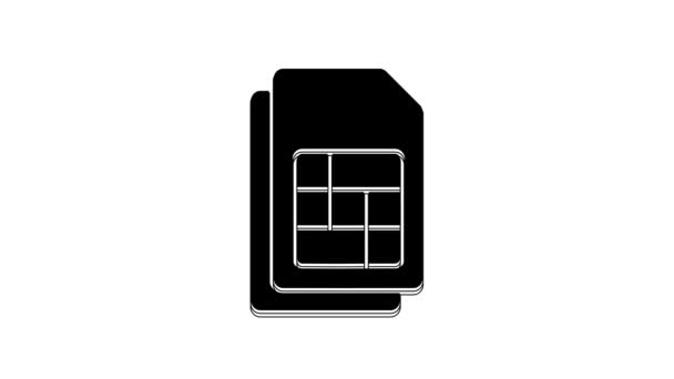 Black Sim Card Icon Isolated White Background Mobile Cellular Phone — Stock Video