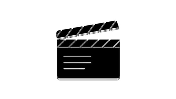 Siyah Film Alkışlayıcı Simgesi Beyaz Arkaplanda Izole Edildi Film Alkışlama — Stok video