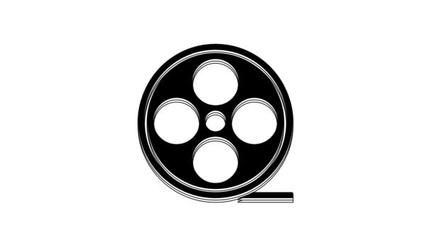 Μαύρο Εικονίδιο Κυλίνδρου Φιλμ Απομονωμένο Λευκό Φόντο Γραφική Κίνηση Κίνησης — Αρχείο Βίντεο
