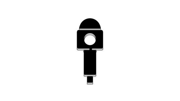 Ikona Černý Mikrofon Izolovaný Bílém Pozadí Mikrofon Vysílačkou Mluvčí Grafická — Stock video
