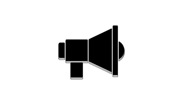 Svart Megafon Ikon Isolerad Vit Bakgrund Talarskylt Video Motion Grafisk — Stockvideo