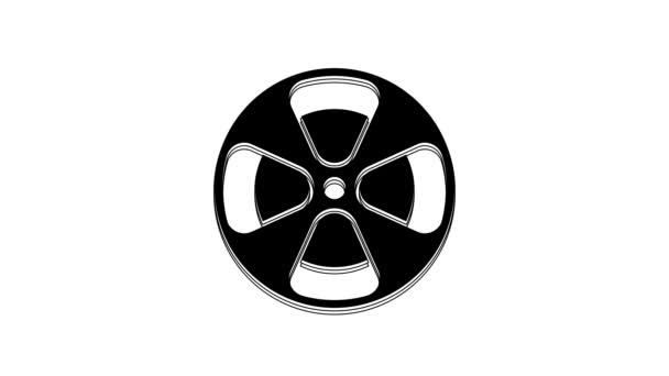 Icono Carrete Película Negra Aislado Sobre Fondo Blanco Animación Gráfica — Vídeo de stock