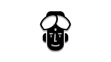 Black Portrait of Indian man icon isolated on white background. Hindu men. 4K Video motion graphic animation.