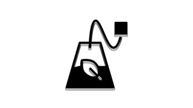 Black Tea bag icon isolated on white background. 4K Video motion graphic animation.