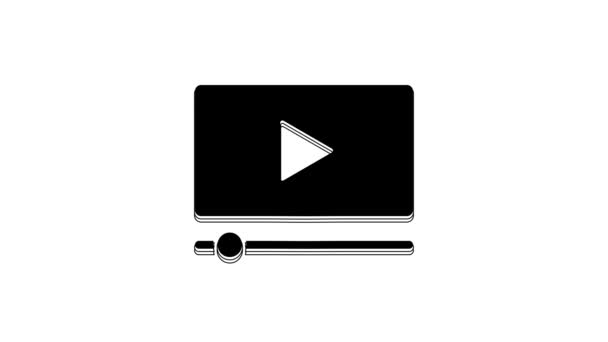 黑色在线播放视频图标隔离在白色背景 带有播放标志的电影胶片 4K视频运动图形动画 — 图库视频影像