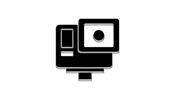 Black Action Icona Della Fotocamera Estrema Isolato Sfondo Bianco Videocamera — Video Stock
