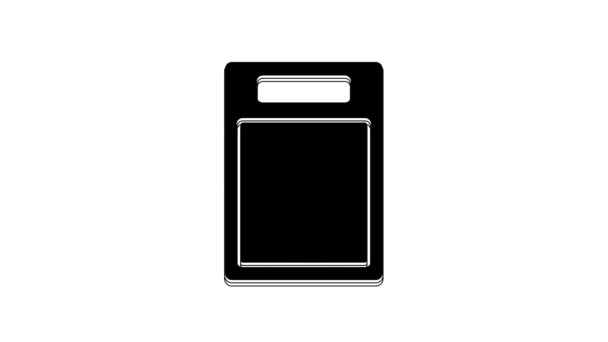 黒白の背景に隔離されたボードのアイコンを切断 ボードのシンボルをチョッピング 4Kビデオモーショングラフィックアニメーション — ストック動画