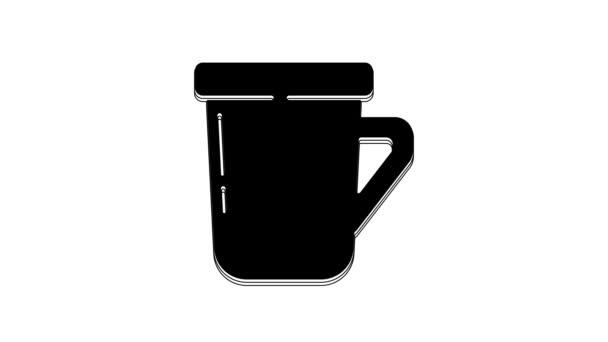 Zwarte Koffiebeker Pictogram Geïsoleerd Witte Achtergrond Theekopje Warme Drank Koffie — Stockvideo