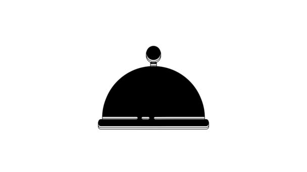 黑色的覆盖与一托盘食物图标隔离的白色背景 托盘和盖子 有盖子的餐厅面团 厨具符号 4K视频运动图形动画 — 图库视频影像