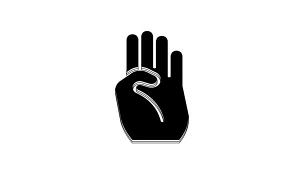 Black Indian Symbol Hand Icon Isolated White Background Video Motion — Vídeo de stock