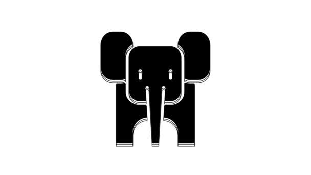 Elefante Negro Icono Aislado Sobre Fondo Blanco Animación Gráfica Vídeo — Vídeo de stock