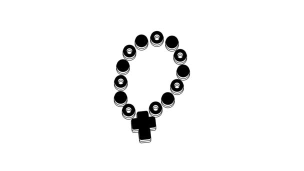 Black Rosary Beads Religion Icon Isolated White Background Video Motion — Stok Video