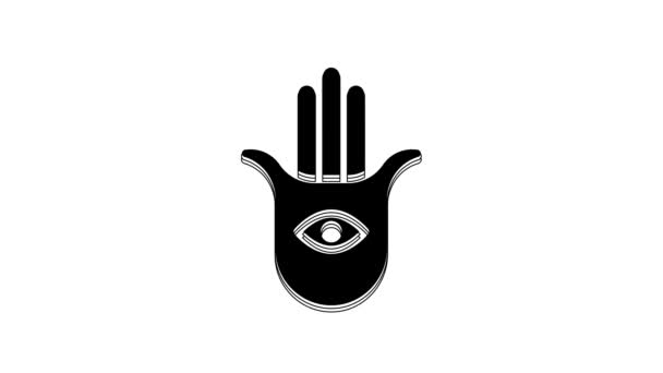 黑色Hamsa手像在白色背景上隔离 法蒂玛的手 护身符 恶魔眼保护的象征 4K视频运动图形动画 — 图库视频影像