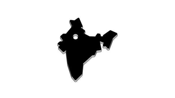 Μαύρο Εικονίδιο Χάρτη Της Ινδίας Απομονωμένο Λευκό Φόντο Γραφική Κίνηση — Αρχείο Βίντεο