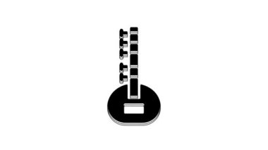 Siyah Sitar klasik müzik aleti simgesi beyaz arkaplanda izole edildi. 4K Video hareketli grafik canlandırması.