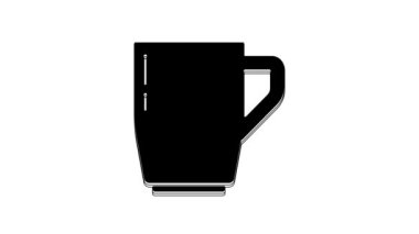 Beyaz arkaplanda siyah kahve bardağı simgesi var. Çay fincanı. Sıcak içecek kahvesi. 4K Video hareketli grafik canlandırması.
