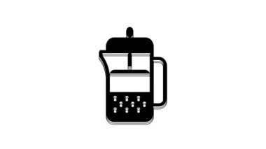 Black French press icon isolated on white background. 4K Video motion graphic animation.