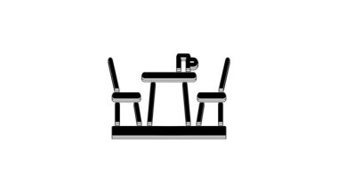 Black French cafe icon isolated on white background. Street cafe. Table and chairs. 4K Video motion graphic animation.