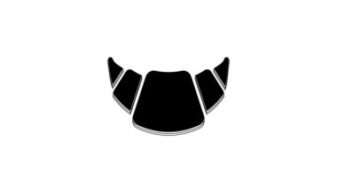 Siyah kruvasan simgesi beyaz arkaplanda izole edilmiş. 4K Video hareketli grafik canlandırması.