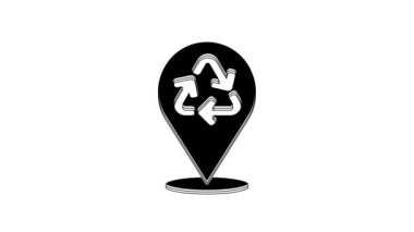Siyah Geri Dönüşüm sembolü simgesi beyaz arkaplanda izole edildi. Dairesel ok simgesi. Çevre geri dönüşümü yeşile döner. 4K Video hareketli grafik canlandırması.