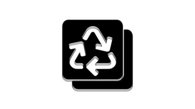 Siyah Geri Dönüşüm sembolü simgesi beyaz arkaplanda izole edildi. Dairesel ok simgesi. Çevre geri dönüşümü yeşile döner. 4K Video hareketli grafik canlandırması.