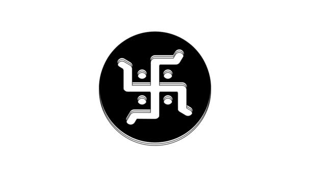 Black Hindu Swastika Religious Symbol Icon Isolated White Background Video — стоковое видео