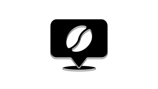 Czarny Lokalizacja Ikoną Ziarna Kawy Izolowane Białym Tle Animacja Graficzna — Wideo stockowe