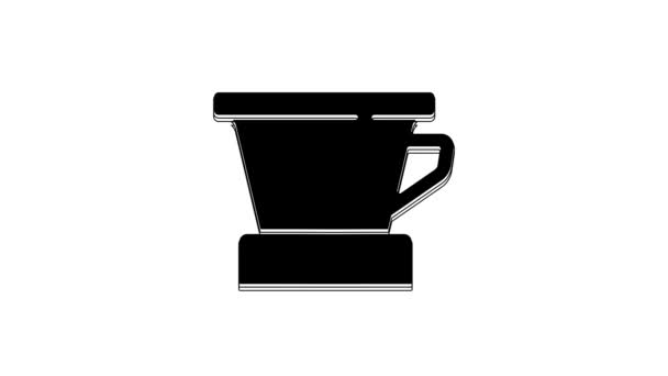 Zwarte V60 Koffiezetapparaat Pictogram Geïsoleerd Witte Achtergrond Video Motion Grafische — Stockvideo