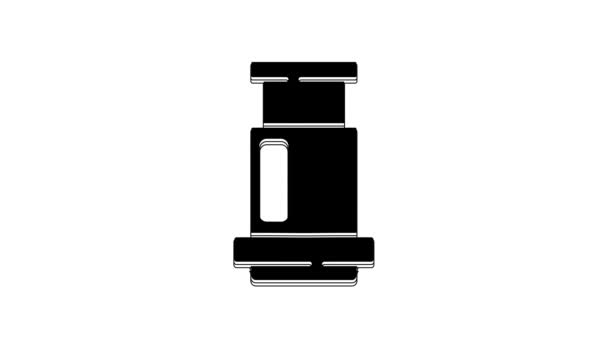 Μαύρο Εικονίδιο Μεθόδου Καφέ Aeropress Απομονωμένο Λευκό Φόντο Συσκευή Παρασκευής — Αρχείο Βίντεο