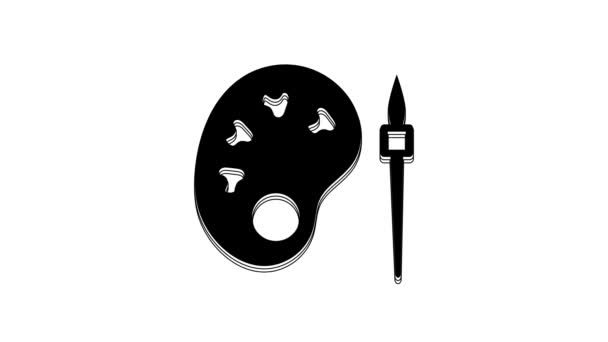 Pincel Negro Con Icono Paleta Aislado Sobre Fondo Blanco Animación — Vídeos de Stock