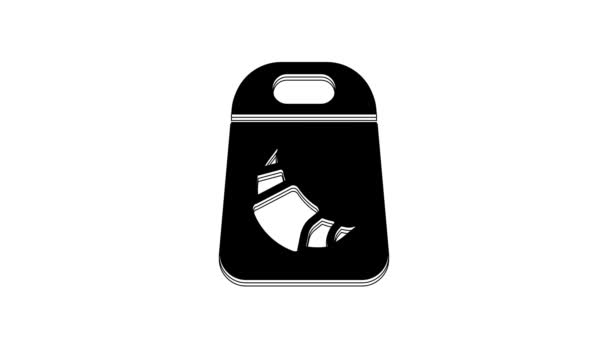 白い背景に隔離されたブラッククロワッサンパッケージアイコン 4Kビデオモーショングラフィックアニメーション — ストック動画