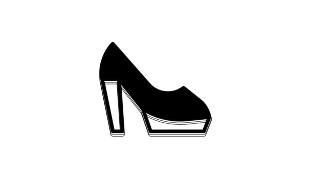 白い背景に高いヒールアイコンと黒の女性の靴 4Kビデオモーショングラフィックアニメーション — ストック動画