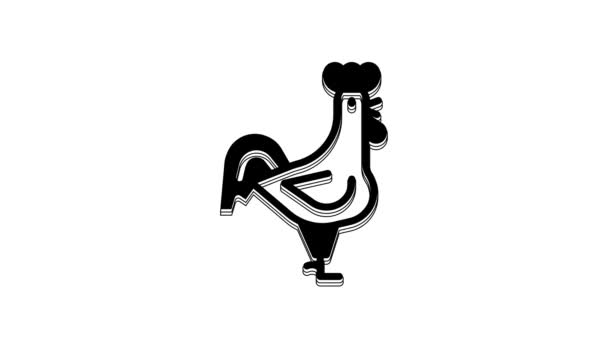 Black French Rooster Icon Isolated White Background Video Motion Graphic — Vídeo de Stock