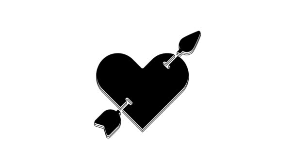 黑色的护肤符号与心脏和箭头图标隔离在白色的背景 爱的标志 情人节的象征 4K视频运动图形动画 — 图库视频影像
