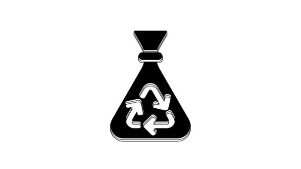 Czarny Worek Śmieci Ikoną Symbolu Recyklingu Izolowane Białym Tle Ikona — Wideo stockowe