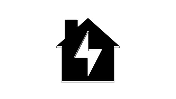Чорний Дім Ікона Блискавок Ізольовані Білому Тлі Домашня Енергія Відеографічна — стокове відео