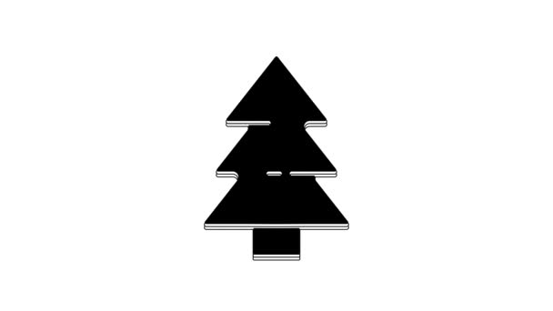 在白色背景上孤立的黑色圣诞树图标 圣诞快乐 新年快乐 4K视频运动图形动画 — 图库视频影像