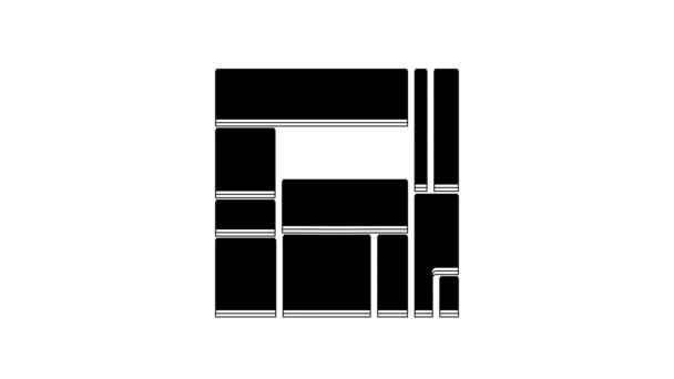 在白色背景上孤立的黑屋Ediěo Mirador图标 Mvrdv建筑师在西班牙马德里的Mirador社交住房 4K视频运动图形动画 — 图库视频影像