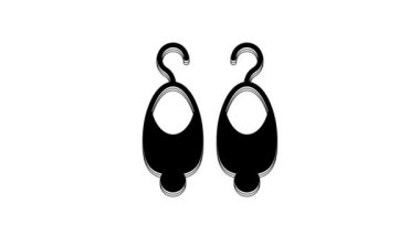 Siyah küpeler ikonu beyaz arkaplanda izole edilmiş. Mücevher aksesuarları. 4K Video hareketli grafik canlandırması.