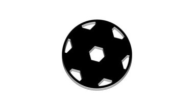 Black Football ball icon isolated on white background. Soccer ball. Sport equipment. 4K Video motion graphic animation.