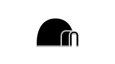 Black Igloo ice house icon isolated on white background. Snow home, Eskimo dome-shaped hut winter shelter, made of blocks. 4K Video motion graphic animation.